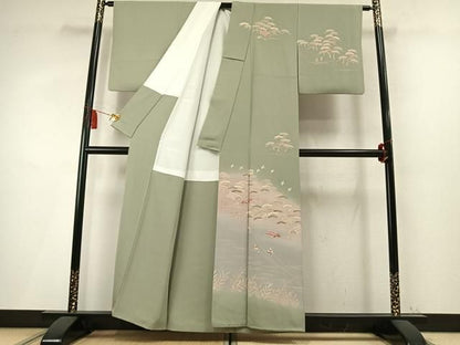 平和屋着物●訪問着　作家物　刺繍　飛鳥人物松文　暈し染め　金糸　金彩　正絹　逸品　未使用　AABN9347fy