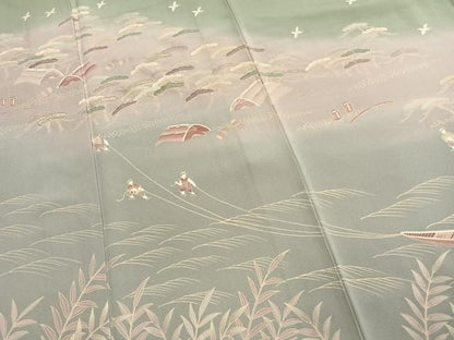 平和屋着物●訪問着　作家物　刺繍　飛鳥人物松文　暈し染め　金糸　金彩　正絹　逸品　未使用　AABN9347fy
