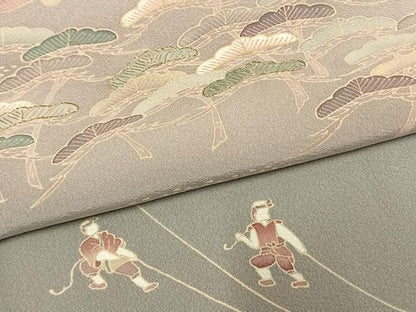 平和屋着物●訪問着　作家物　刺繍　飛鳥人物松文　暈し染め　金糸　金彩　正絹　逸品　未使用　AABN9347fy