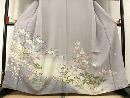 平和屋着物●訪問着　友禅　作家物　飛鶴枝花文　暈し染め　正絹　逸品　AABN9349fy