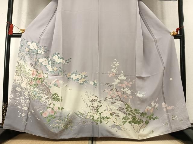 平和屋着物●訪問着　友禅　作家物　飛鶴枝花文　暈し染め　正絹　逸品　AABN9349fy