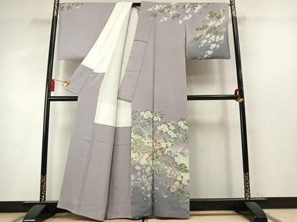 平和屋着物●訪問着　友禅　作家物　飛鶴枝花文　暈し染め　正絹　逸品　AABN9349fy