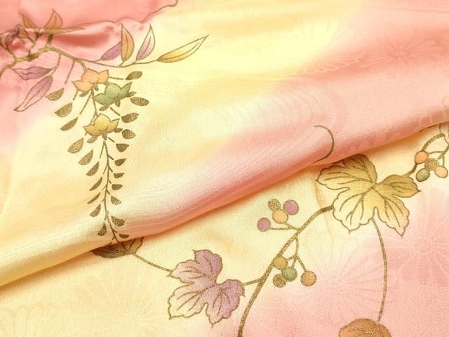平和屋本店●和装小物　帯締め・帯揚げセット　平組　蔦の葉文　暈し染め　金糸　金彩　正絹　逸品　未使用　AABN9817ay