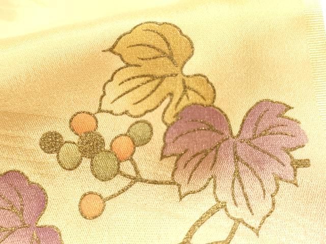 平和屋本店●和装小物　帯締め・帯揚げセット　平組　蔦の葉文　暈し染め　金糸　金彩　正絹　逸品　未使用　AABN9817ay
