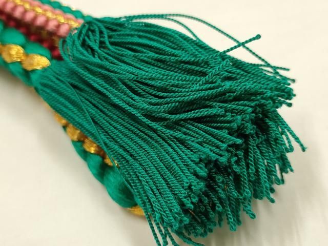 平和屋本店●和装小物　振袖用帯締め・帯揚げセット　丸組　伊賀組紐　暈し　撚り房　柄絞り　蔦草花文　正絹　逸品　未使用　AABN9828ay