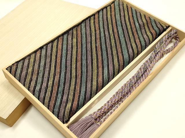 平和屋本店●振袖和装小物　振袖用帯締め・帯揚げセット　丸組　撚り房　総絞り　斜縞　金糸　金彩　逸品　AABN9831ay