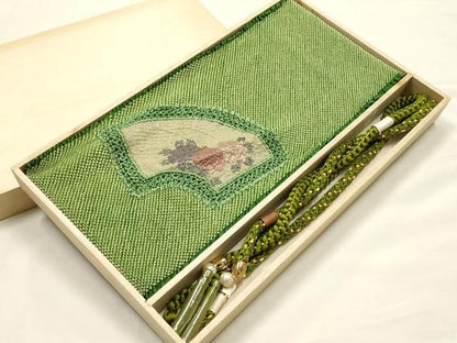 平和屋本店●和装小物　振袖用帯締め・帯揚げセット　丸組　パール　絞り　地紙花文　金糸　逸品　未使用品あり　AABN9847ay