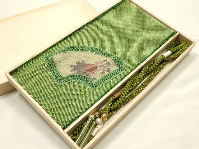 平和屋本店●和装小物　振袖用帯締め・帯揚げセット　丸組　パール　絞り　地紙花文　金糸　逸品　未使用品あり　AABN9847ay