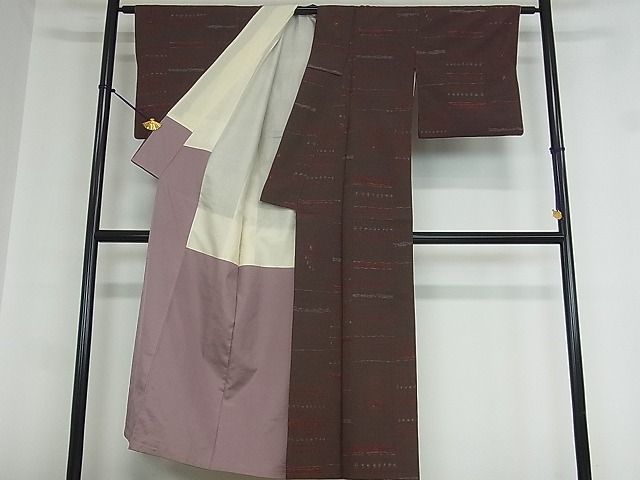 平和屋着物■上質な紬 横段花文 逸品 ab2385