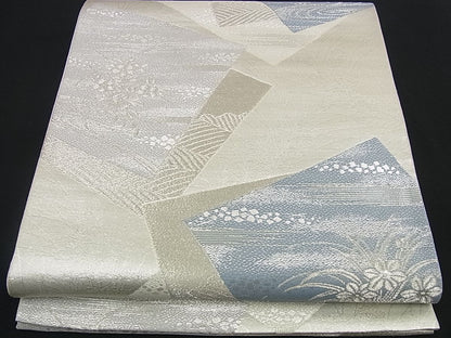 平和屋着物■六通柄袋帯 色紙重ね流水花文 銀糸 逸品 n-ac0084