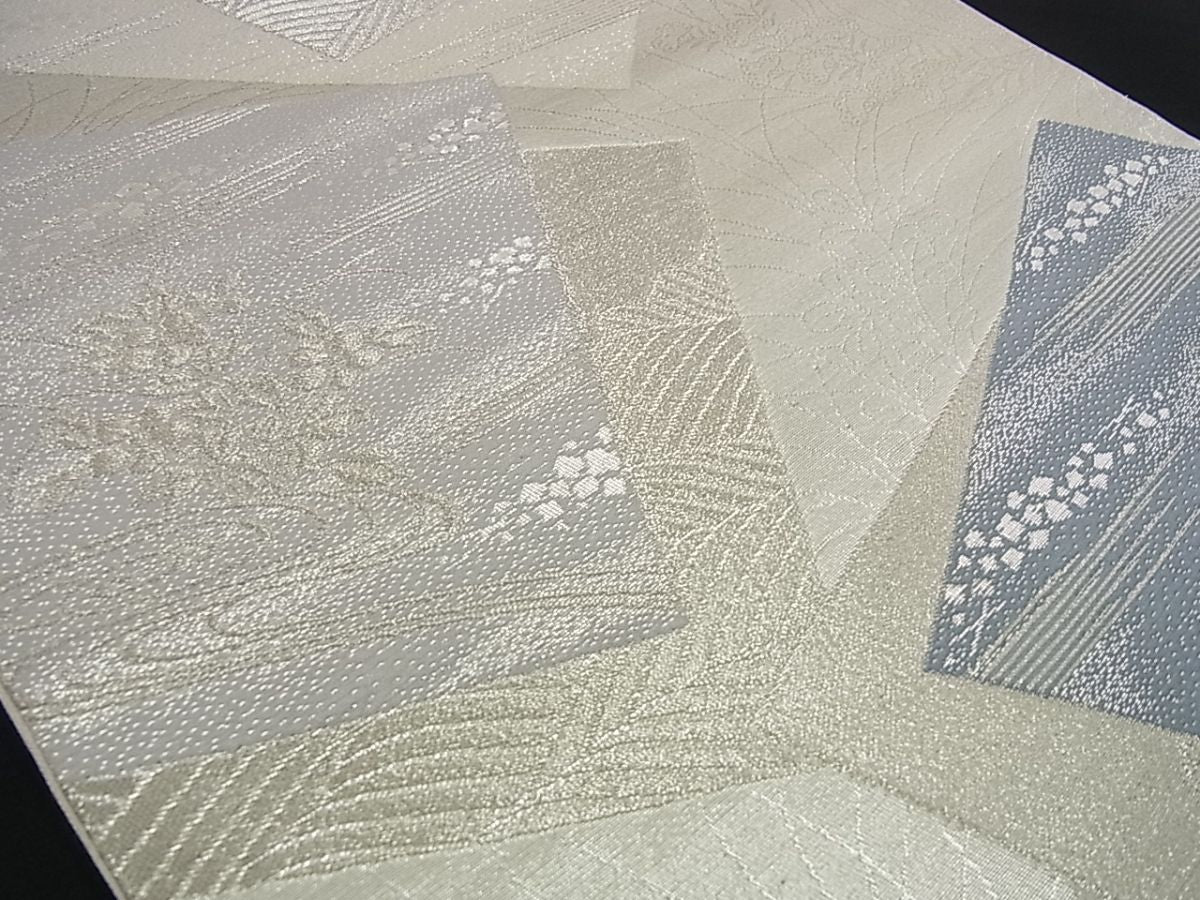 平和屋着物■六通柄袋帯 色紙重ね流水花文 銀糸 逸品 n-ac0084