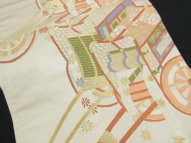 平和屋着物■六通柄袋帯 唐織 御所車文 金銀糸 逸品 n-am0231
