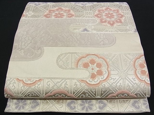 平和屋着物■六通柄袋帯 唐織 エ霞吉祥花文 銀糸 逸品 n-am0261