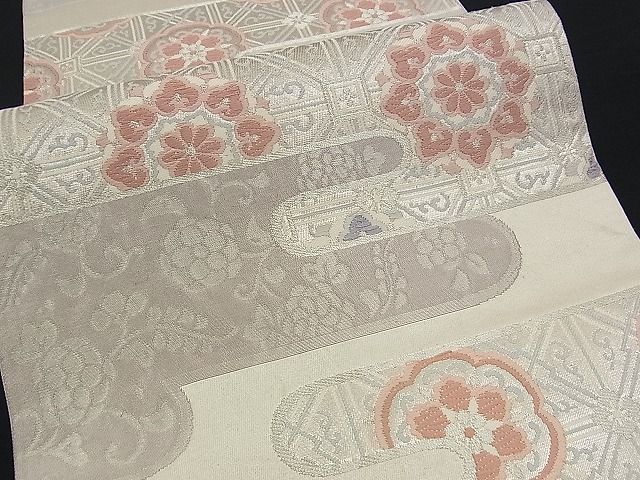 平和屋着物■六通柄袋帯 唐織 エ霞吉祥花文 銀糸 逸品 n-am0261