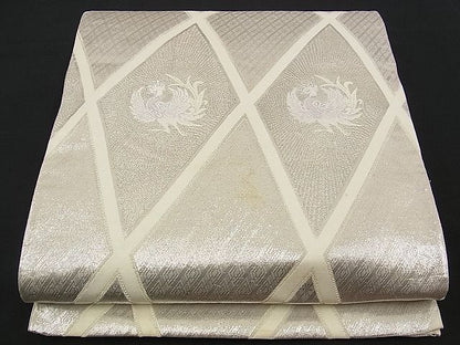 平和屋着物■六通柄袋帯 唐織 鳳凰菱吉祥文 銀糸 逸品 n-am0305