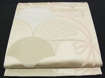 平和屋着物■六通柄袋帯 唐織 花青海波結び紐文 金銀糸 逸品 n-am0326
