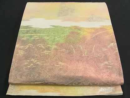 平和屋着物■六通柄袋帯 ふくれ織 更紗吉祥霞文 金銀糸 逸品 n-am0824