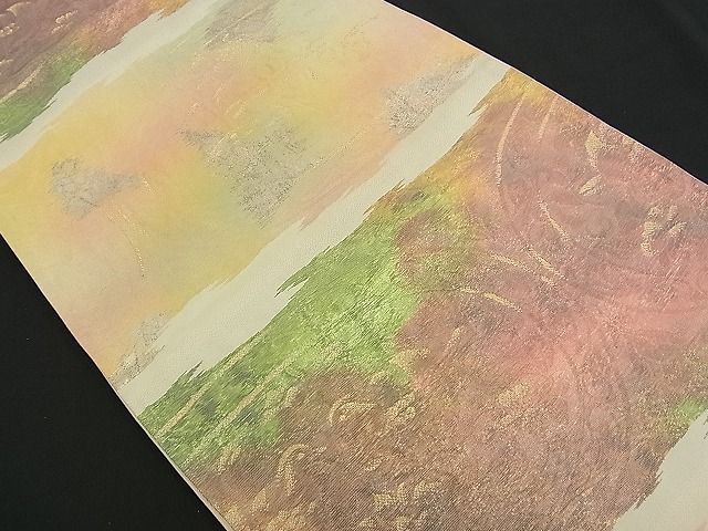 平和屋着物■六通柄袋帯 ふくれ織 更紗吉祥霞文 金銀糸 逸品 n-am0824