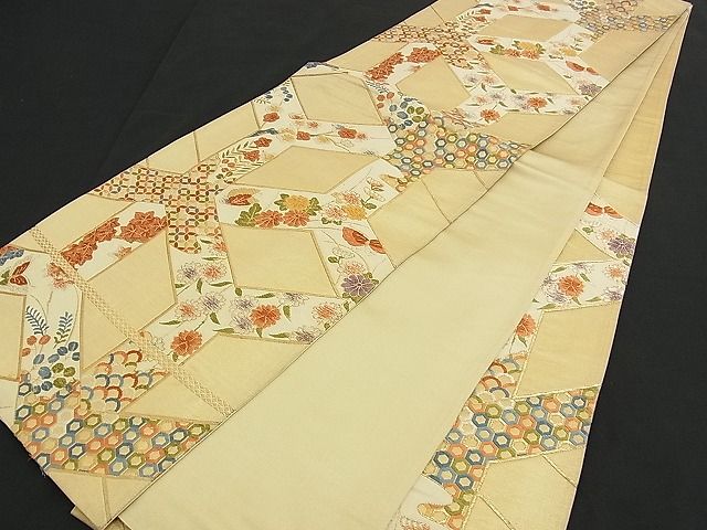 平和屋着物■六通柄袋帯 唐織 亀甲花蝶文 金糸 逸品 n-am0829