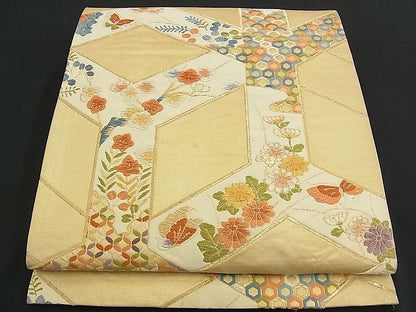平和屋着物■六通柄袋帯 唐織 亀甲花蝶文 金糸 逸品 n-am0829