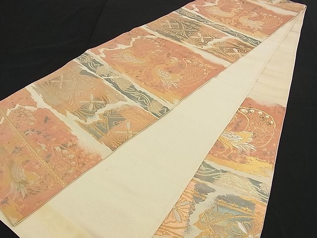 平和屋着物■六通柄袋帯 更紗孔雀花文 金銀糸 逸品 n-am0844