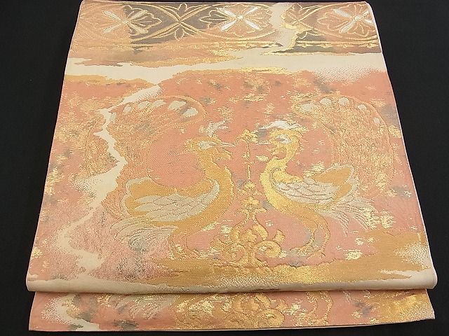 平和屋着物■六通柄袋帯 更紗孔雀花文 金銀糸 逸品 n-am0844