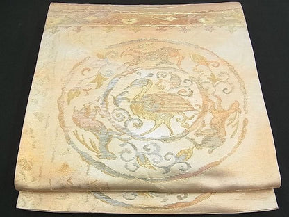 平和屋着物■六通柄袋帯 更紗動物文 金糸 逸品 n-am0852