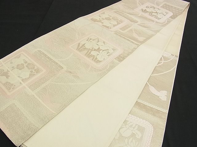 平和屋着物■六通柄袋帯 唐織 色紙吉祥花文 銀糸 逸品 n-am0873