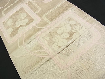 平和屋着物■六通柄袋帯 唐織 色紙吉祥花文 銀糸 逸品 n-am0873