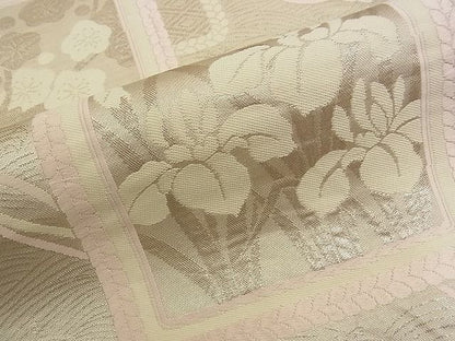 平和屋着物■六通柄袋帯 唐織 色紙吉祥花文 銀糸 逸品 n-am0873