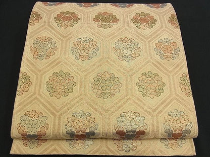 平和屋着物■六通柄袋帯 花菱亀甲文 金糸 逸品 n-am0878