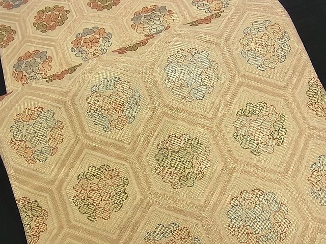 平和屋着物■六通柄袋帯 花菱亀甲文 金糸 逸品 n-am0878