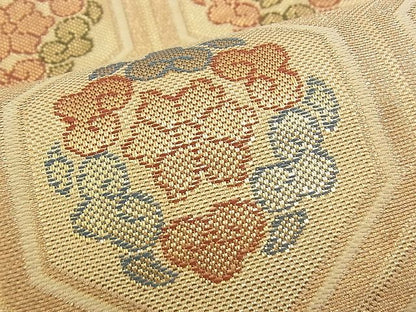 平和屋着物■六通柄袋帯 花菱亀甲文 金糸 逸品 n-am0878