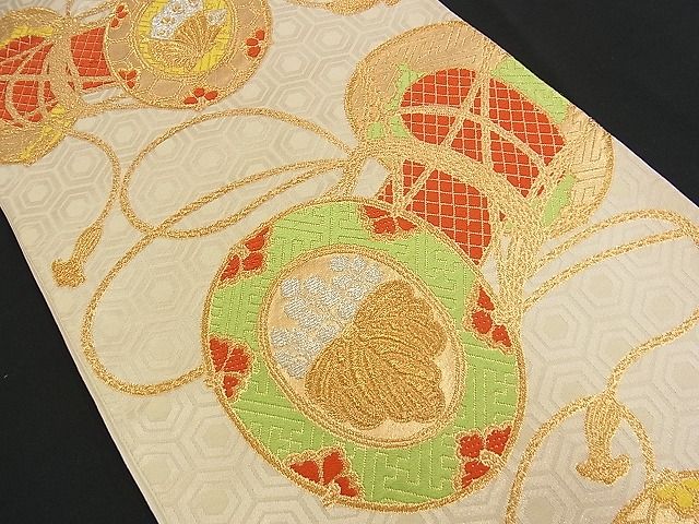 平和屋着物■六通柄袋帯 唐織 鼓吉祥文 金銀糸 逸品 n-am0900