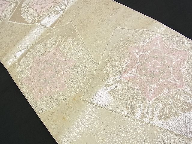 平和屋着物■六通柄袋帯 唐織 色紙吉祥花文 銀糸 逸品 n-am0905
