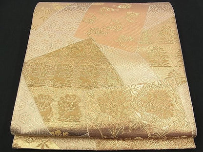 平和屋着物■六通柄袋帯 名物裂色紙散らし 金糸 逸品 n-am0909