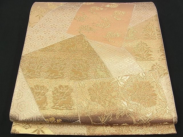 平和屋着物■六通柄袋帯 名物裂色紙散らし 金糸 逸品 n-am0909