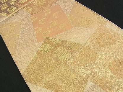 平和屋着物■六通柄袋帯 名物裂色紙散らし 金糸 逸品 n-am0909