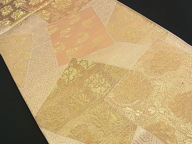 平和屋着物■六通柄袋帯 名物裂色紙散らし 金糸 逸品 n-am0909