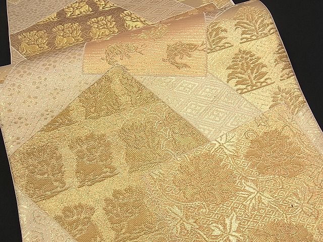 平和屋着物■六通柄袋帯 名物裂色紙散らし 金糸 逸品 n-am0909