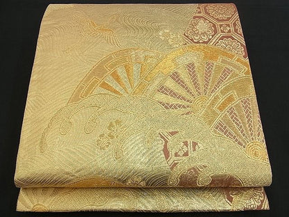 平和屋着物■六通柄袋帯 立波片輪車吉祥文 金糸 逸品 n-am0949