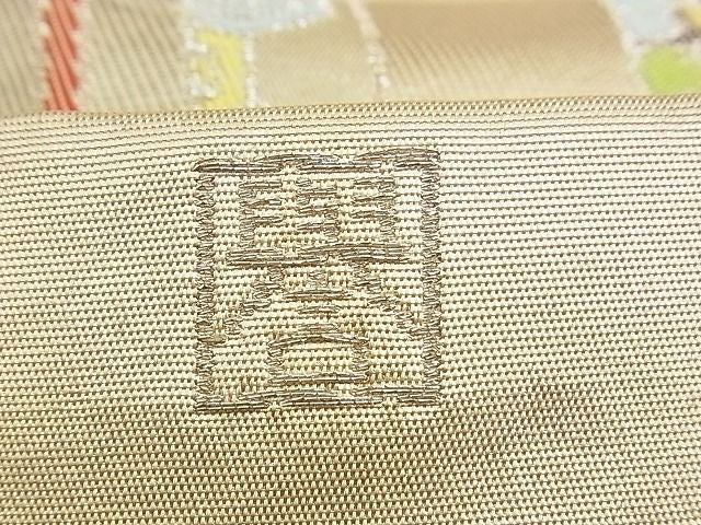 平和屋着物■六通柄袋帯 作家物 吉祥花丸文 銀糸 逸品 n-am0961
