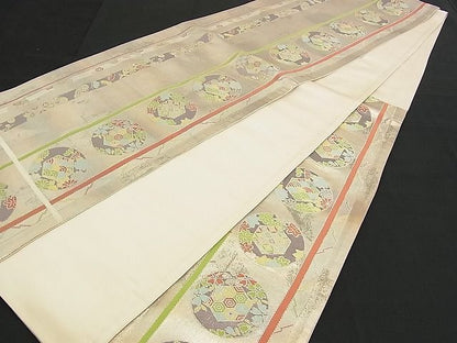 平和屋着物■六通柄袋帯 作家物 吉祥花丸文 銀糸 逸品 n-am0961