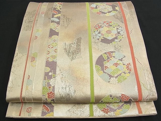 平和屋着物■六通柄袋帯 作家物 吉祥花丸文 銀糸 逸品 n-am0961