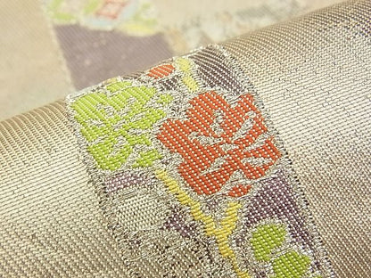 平和屋着物■六通柄袋帯 作家物 吉祥花丸文 銀糸 逸品 n-am0961