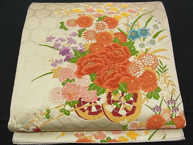 平和屋着物■六通柄袋帯 唐織 花車文 金銀糸 逸品 n-am0971
