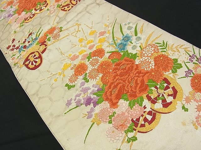 平和屋着物■六通柄袋帯 唐織 花車文 金銀糸 逸品 n-am0971