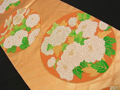 平和屋着物■六通柄袋帯 唐織 草花丸文 金銀糸 逸品 n-am0976