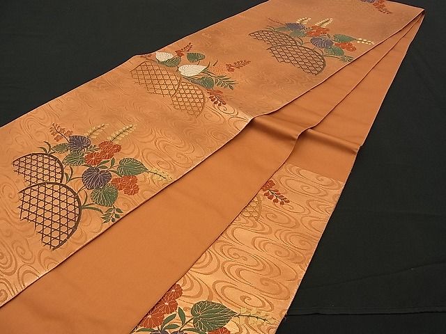 平和屋着物■六通柄袋帯 唐織 流水籬草花文 蘭錦 逸品 n-am0980