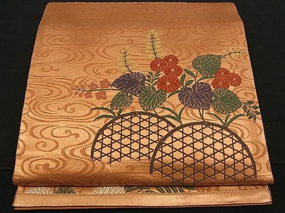 平和屋着物■六通柄袋帯 唐織 流水籬草花文 蘭錦 逸品 n-am0980